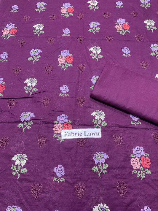 Bana Doria Chikan Kari Lawn 2 Pcs Embroidered Unstitched Suit - Summer Oufits.