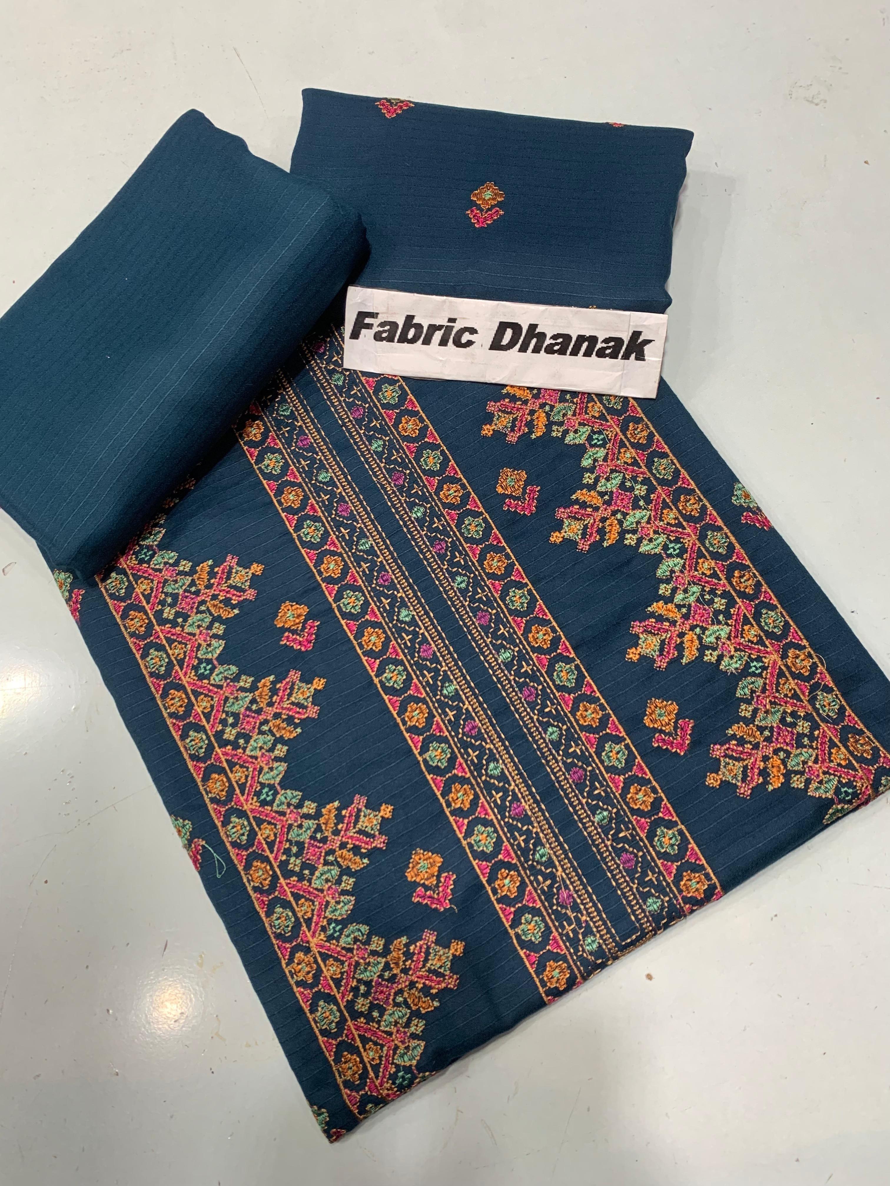 Doria Dhanak - 2Pcs Embroidered Shirt with Plain Trouser