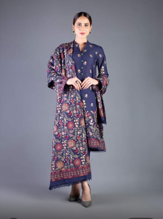 Bareeze - karandi 3Pc Embroidered Unstitched Outfit: winter wear Latest Fashion