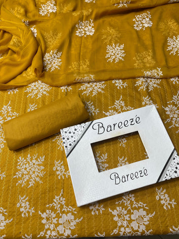 Lawn - 3Pcs All Over Embroidered Unstitched Suit with Chiffon Dupatta