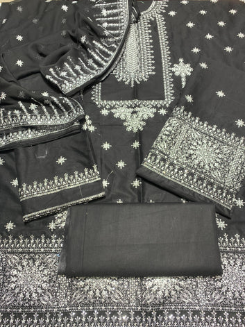 Pure Lawn 3 Pcs Heavy Embroidered unstitched Dress with Chiffon Dupatta.