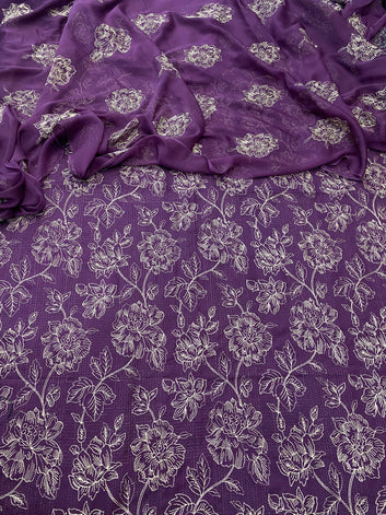 Bareeze- Karandi 3 Pcs All Over Embroidered Unstitched Suit With Chiffon Dupatta