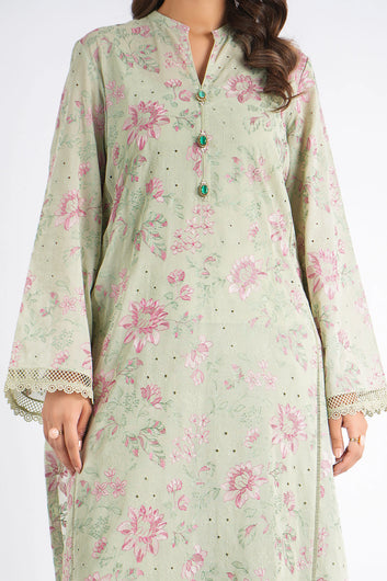Bareeze- Karandi Chikan Kari 3 Pcs All Over Embroidered Unstitched Suit With Chiffon Dupatta