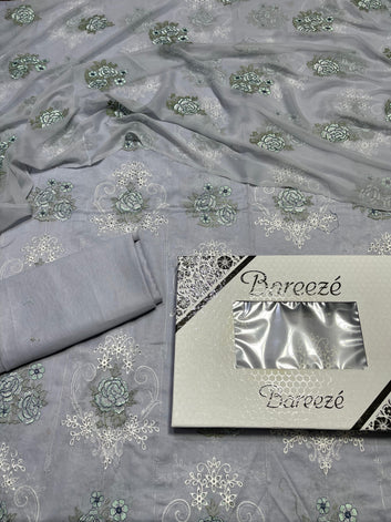 Bareeze - Lawn 3 Pcs Allover Embroidered unstitched Dress with Chiffon Dupatta.