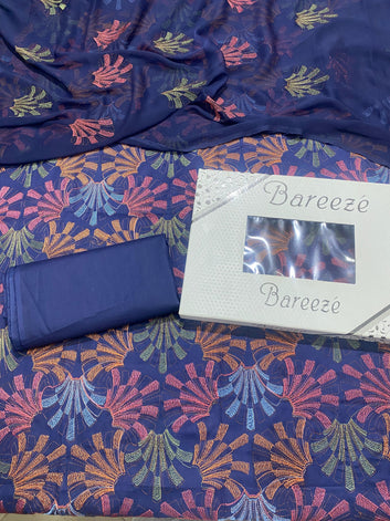 Bareeze - Lawn 3 Pcs Allover Embroidered unstitched Dress with Chiffon Dupatta.
