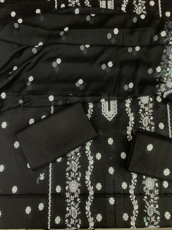 Pure Lawn 3 Pcs Embroidered unstitched Dress with Chiffon Dupatta.