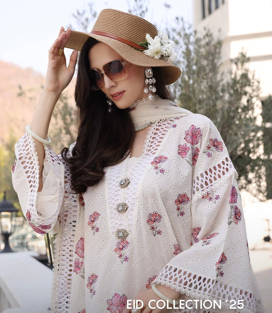 Bareeze Chikan Kari - Lawn 3 Pcs All Over Embroidered unstitched Dress with Chiffon Dupatta.