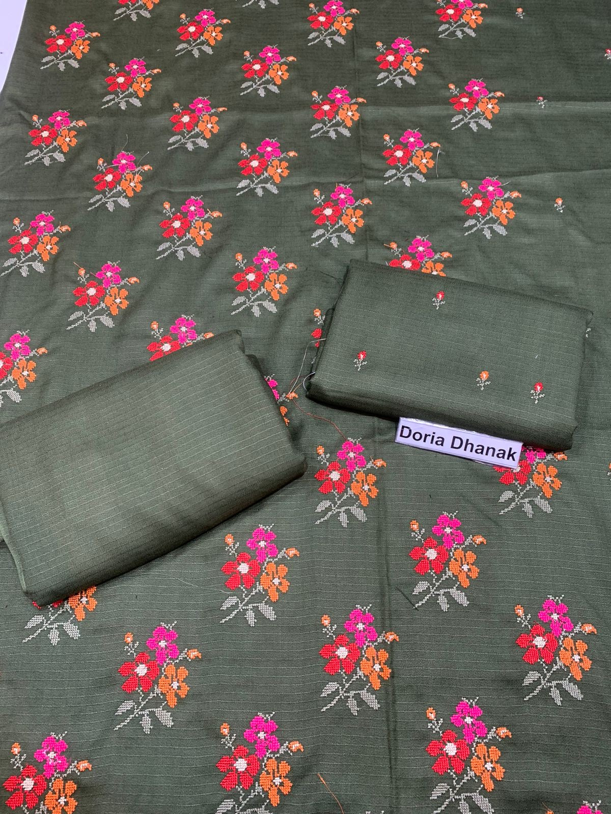 Doria Dhanak - 2Pcs Embroidered Shirt with Plain Trouser