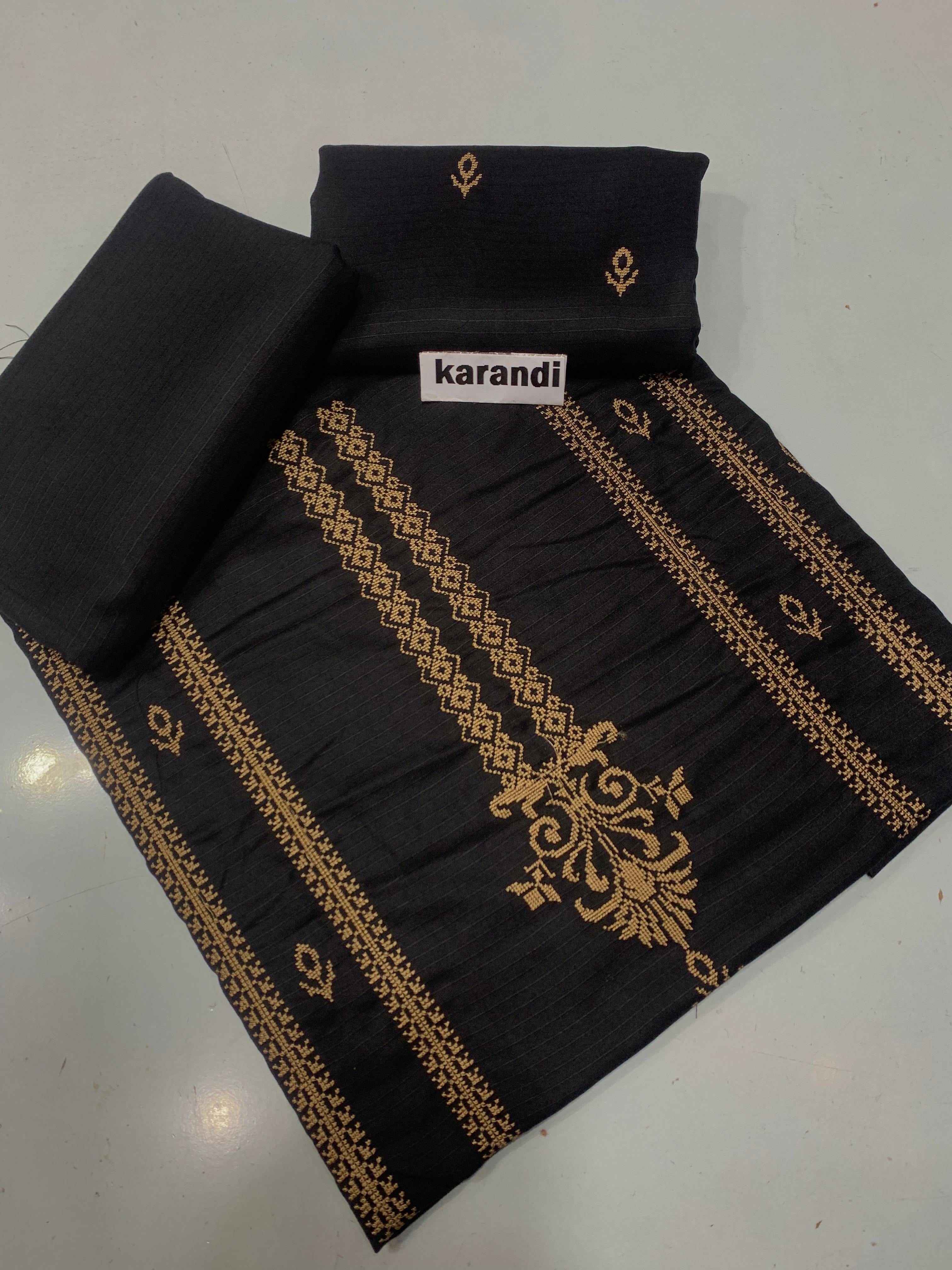 Doria Dhanak - 2Pcs Embroidered Shirt with Plain Trouser