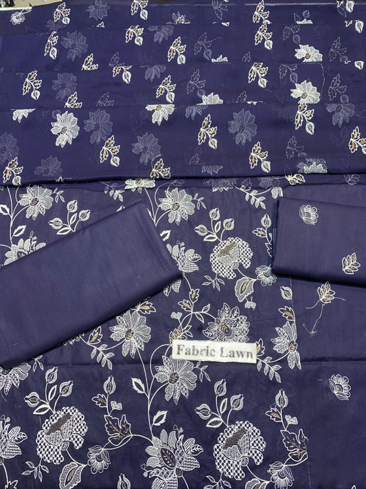 Pure Lawn 3 Pcs Embroidered unstitched Dress with Chiffon Dupatta.