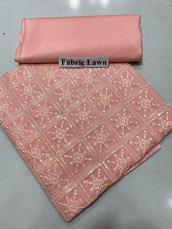 Chikan Kari - Lawn 2 Pcs Embroidered Unstitched Suit - Summer Oufits.