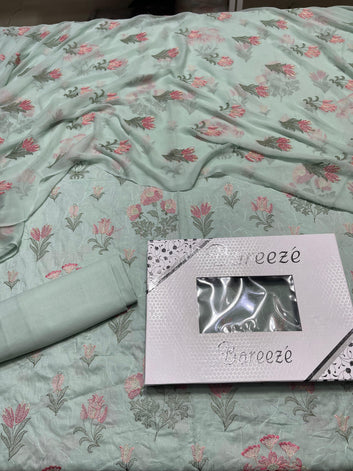Bareeze - Lawn 3 Pcs Allover Embroidered unstitched Dress with Chiffon Dupatta.