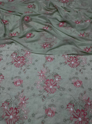 Bareeze- Karandi 3 Pcs All Over Embroidered Unstitched Suit With Chiffon Dupatta