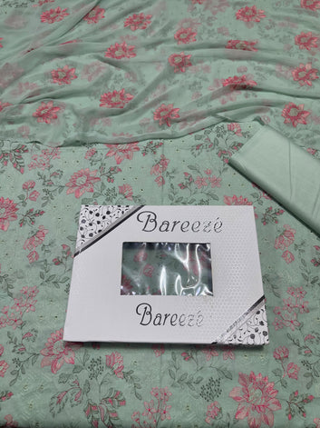 Bareeze - Chikan Kari Lawn 3 Pcs Allover Embroidered unstitched Dress with Chiffon Dupatta.