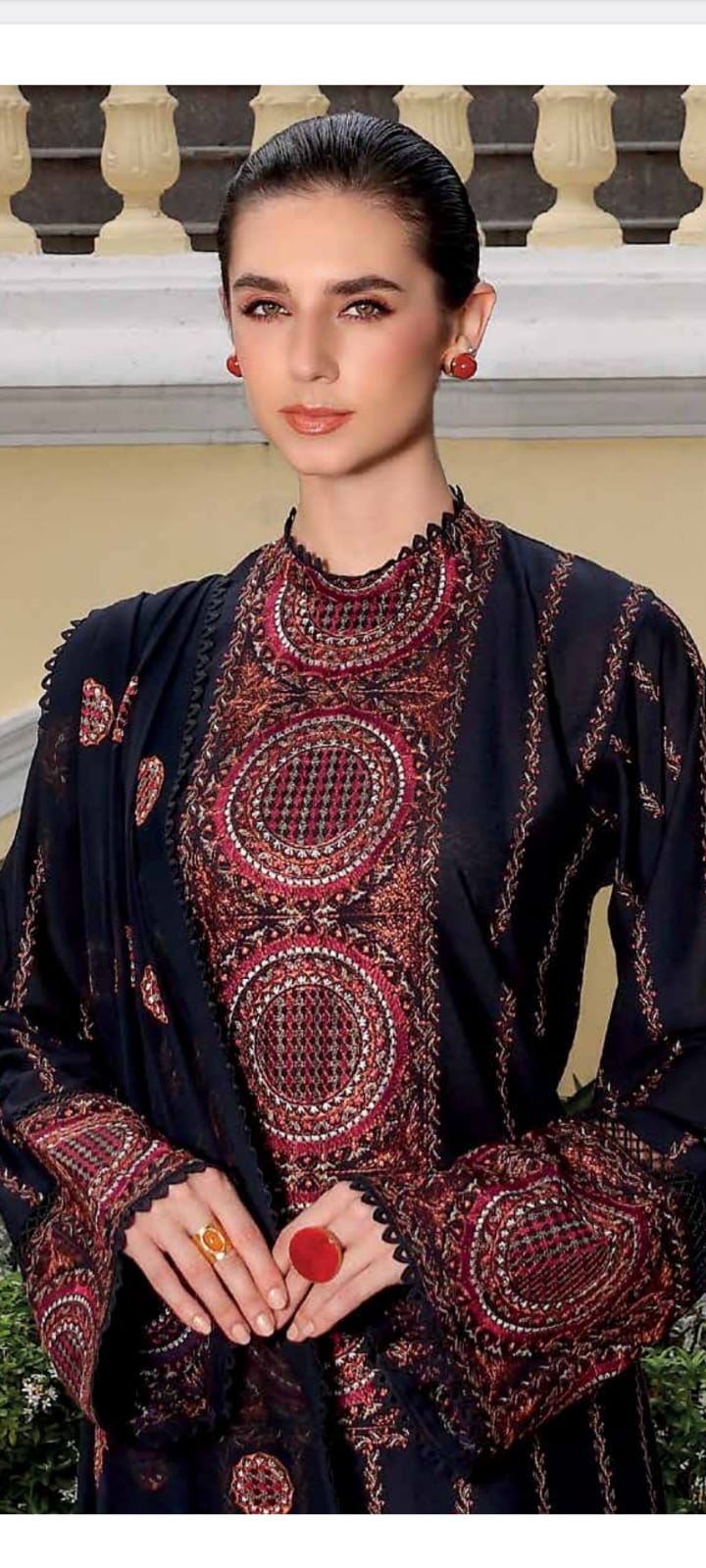 Bareeze- 3Pc Karandi                        Embroidered Shirt and Shawl with Plain Karandi Trouser- Winter Elegance