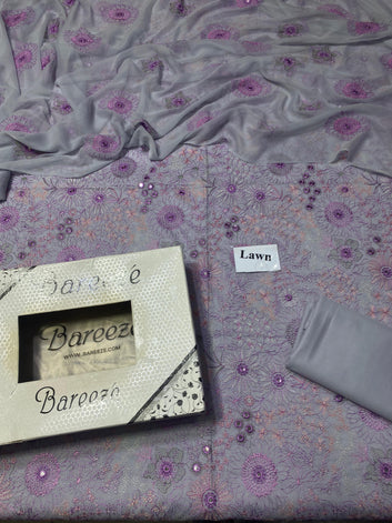 Bareeze 9MM - Lawn 3 Pcs Allover Embroidered unstitched Dress with Chiffon Dupatta.