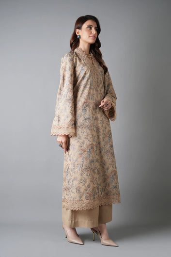 Bareeze- Karandi 3 Pcs All Over Embroidered Unstitched Suit With Chiffon Dupatta