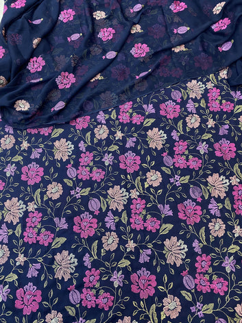 Bareeze- Karandi 3 Pcs All Over Embroidered Unstitched Suit With Chiffon Dupatta