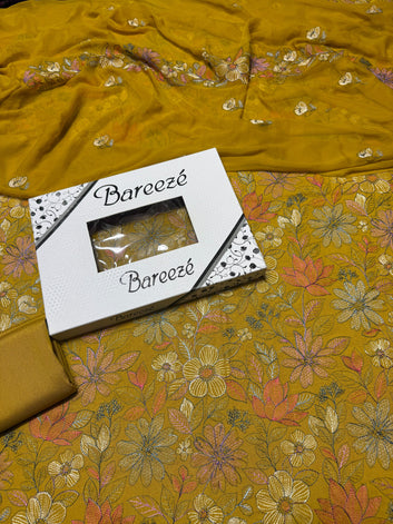 Bareeze- Karandi 3 Pcs All Over Embroidered Unstitched Suit With Chiffon Dupatta