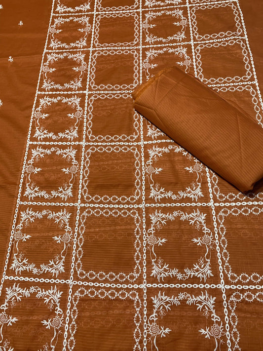 Chikan Kari - Lawn 2 Pcs Embroidered Unstitched Suit - Summer Oufits.