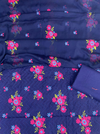 Lawn - 3Pcs All Over Embroidered Unstitched Suit with Chiffon Dupatta
