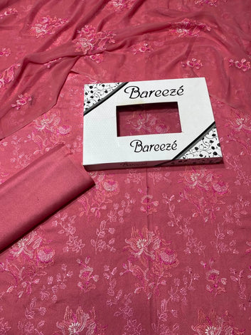 Bareeze- Karandi 3 Pcs All Over Embroidered Unstitched Suit With Chiffon Dupatta