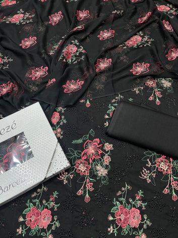 Bareeze- Karandi 3 Pcs All Over Embroidered Unstitched Suit With Chiffon Dupatta