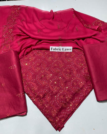 Pure Lawn 3 Pcs Embroidered unstitched Dress with Chiffon Dupatta.