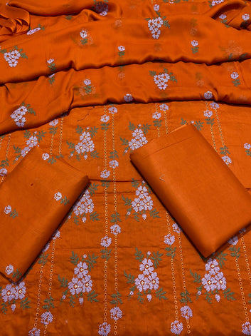 Chikan Kari - Lawn 3 Pcs Embroidered unstitched Dress with Chiffon Dupatta.