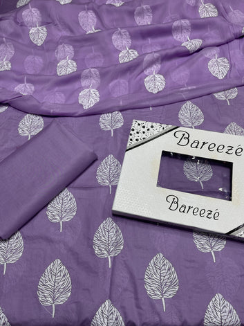 Lawn - 3Pcs All Over Embroidered Unstitched Suit with Chiffon Dupatta