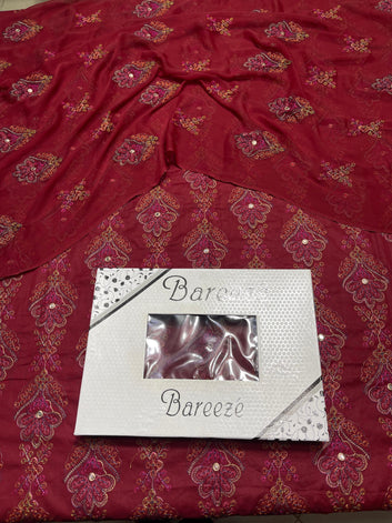 Bareeze - 9mm Lawn 3 Pcs Allover Embroidered unstitched Dress with Chiffon Dupatta.