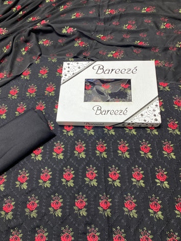 Bareeze- Karandi 3 Pcs All Over Embroidered Unstitched Suit With Chiffon Dupatta