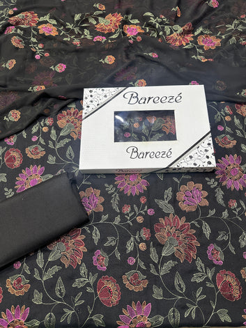 Bareeze- Karandi 3 Pcs All Over Embroidered Unstitched Suit With Chiffon Dupatta