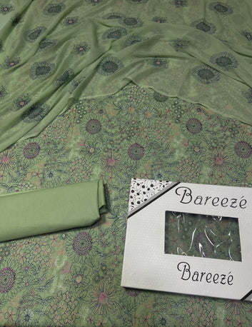 Bareeze - Lawn 3 Pcs Allover Embroidered unstitched Dress with Chiffon Dupatta.