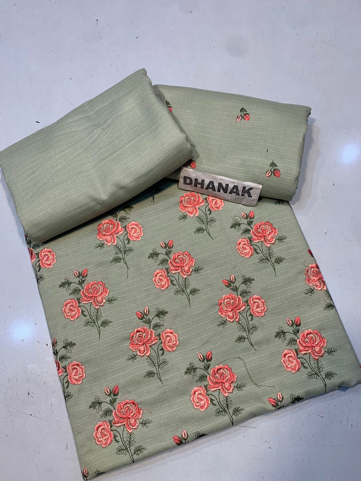 Doria Dhanak - 2Pcs Embroidered Shirt with Plain Trouser.