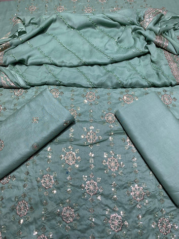 Pure Lawn 3 Pcs Embroidered unstitched Dress with Chiffon Dupatta.