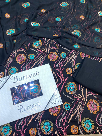 Bareeze- Karandi 3 Pcs All Over Embroidered Unstitched Suit With Chiffon Dupatta