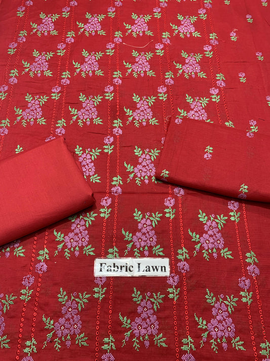 Bana Doria Chikan Kari Lawn 2 Pcs Embroidered Unstitched Suit - Summer Oufits.