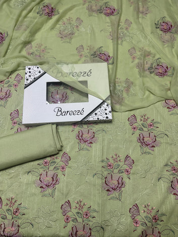 Bareeze- Karandi 3 Pcs All Over Embroidered Unstitched Suit With Chiffon Dupatta