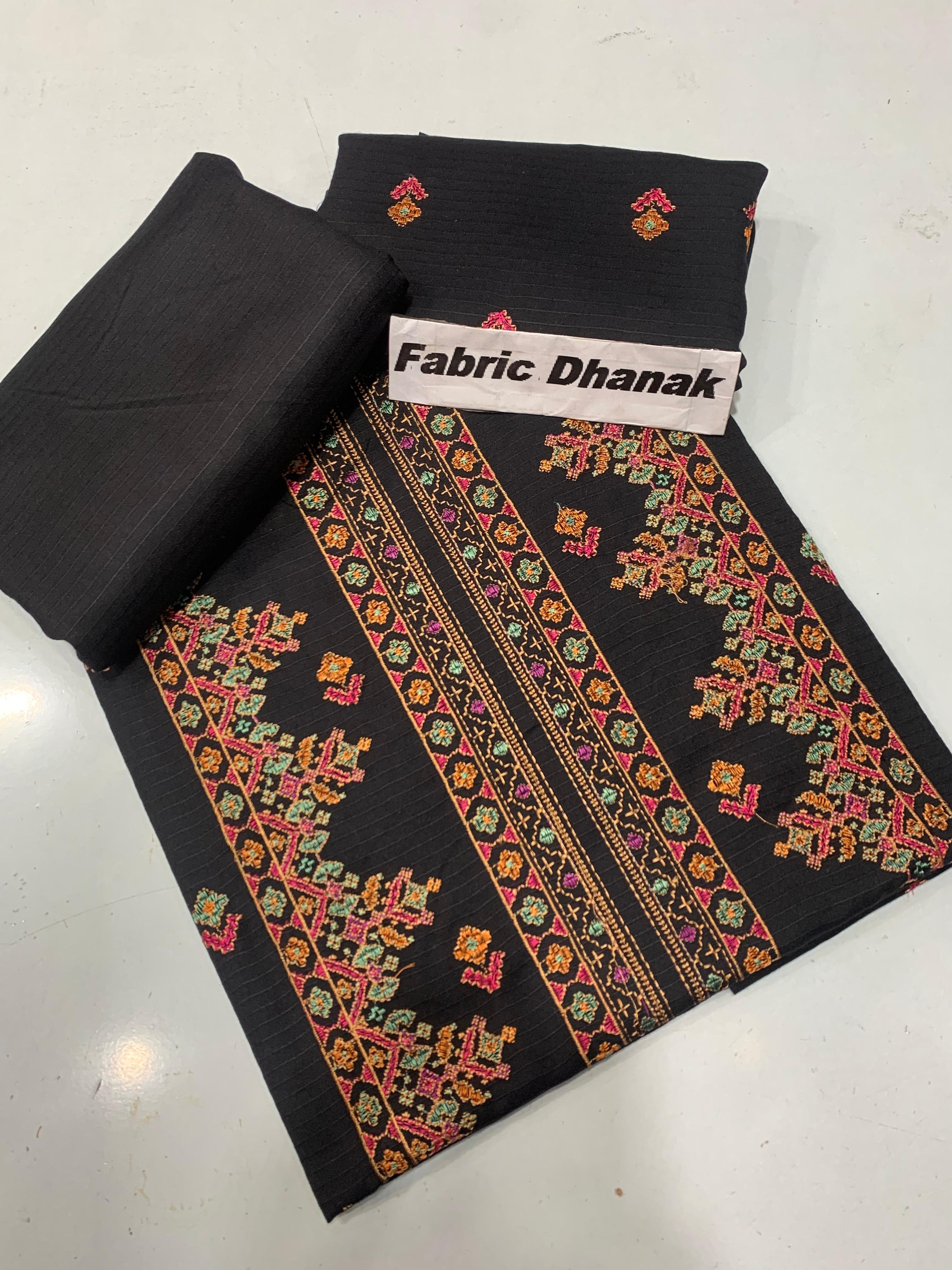 Doria Dhanak - 2Pcs Embroidered Shirt with Plain Trouser