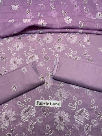Pure Lawn 3 Pcs Embroidered unstitched Dress with Chiffon Dupatta.