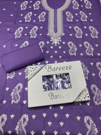 9mm - Lawn 2 Pcs Embroidered Unstitched Suit - Summer Oufits.