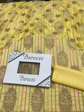 Bareeze - Lawn 3 Pcs Allover Embroidered unstitched Dress with Chiffon Dupatta.