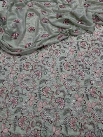 Bareeze- Karandi 3 Pcs All Over Embroidered Unstitched Suit With Chiffon Dupatta