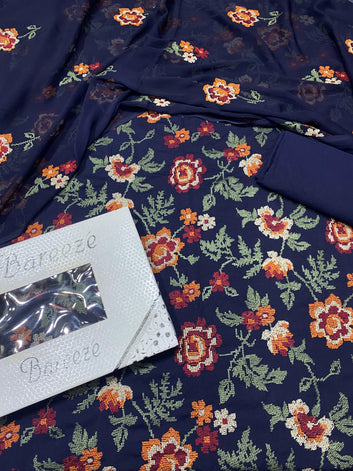 Bareeze- Karandi 3 Pcs All Over Embroidered Unstitched Suit With Chiffon Dupatta