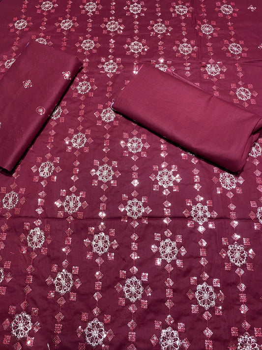 Beautiful Lawn 2 Pcs Embroidered Unstitched Suit - Summer Oufits.