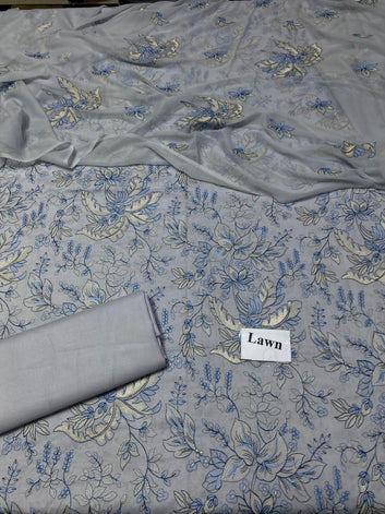 Bareeze - Lawn 3 Pcs Allover Embroidered unstitched Dress with Chiffon Dupatta.