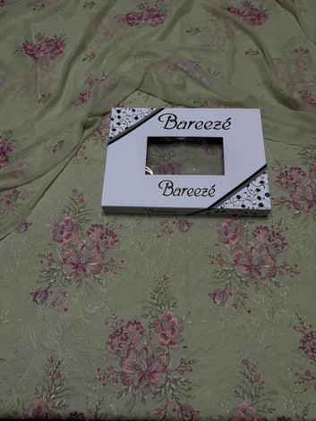 Bareeze- Karandi 3 Pcs All Over Embroidered Unstitched Suit With Chiffon Dupatta