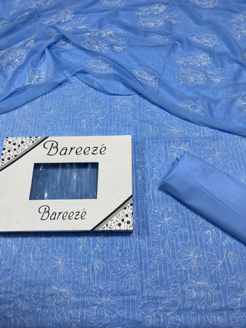 Bareeze - Lawn 3 Pcs Allover Embroidered unstitched Dress with Chiffon Dupatta.