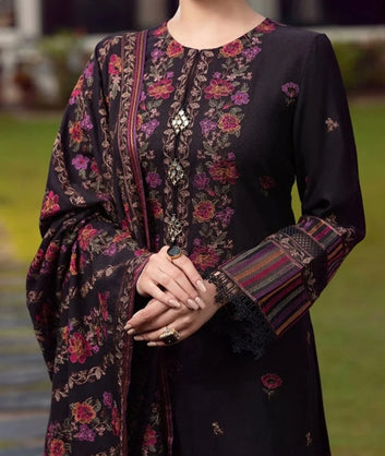 Bareeze - karandi 3Pc Embroidered Unstitched Outfit: winter wear Latest Fashion